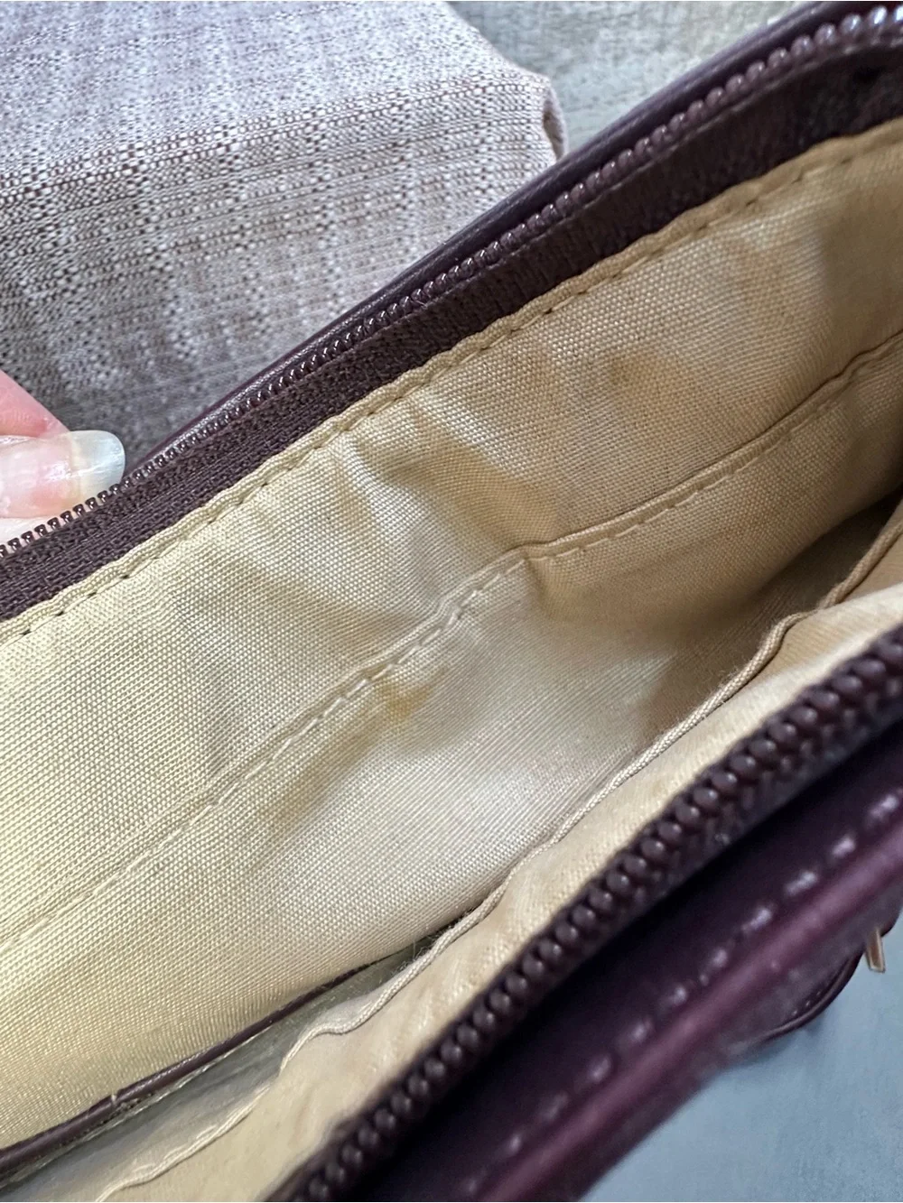 VTG Etienne Aigner Light Tan Woven Fabric & Brown Leather Shoulder Bag Purse